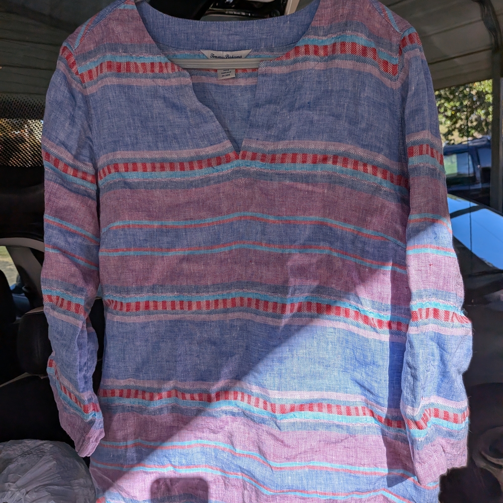 Tommy Bahama Blue and Pink Striped Shirt